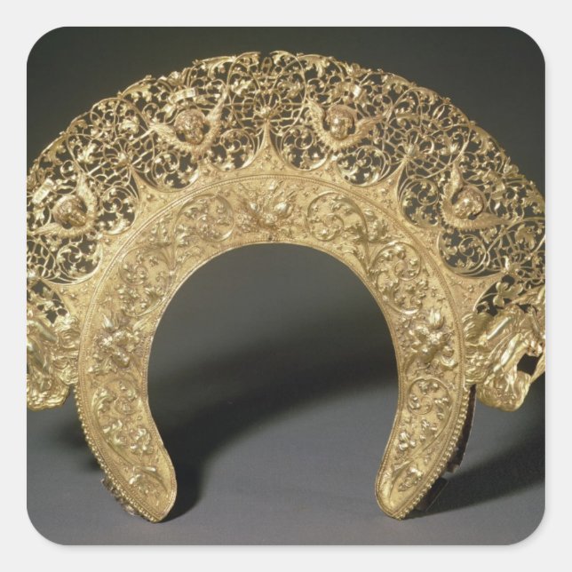 Pegatina Cuadrada Diadem ruso con trabajo de filigre (Anverso)