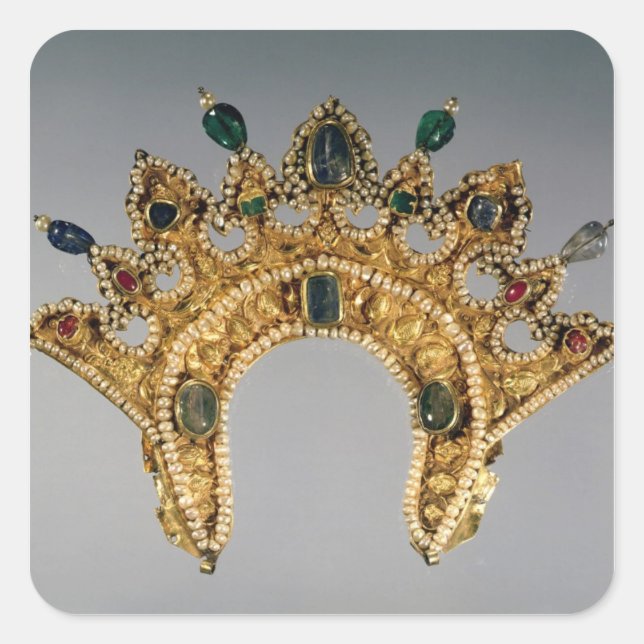 Pegatina Cuadrada Diadem ruso, juego de oro con perlas (Anverso)