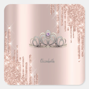 Pegatina Cuadrada Diadema de Rosa Dorado con Efecto de Brillo Modern