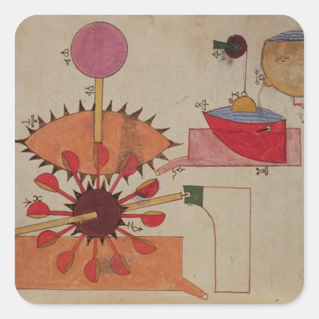 Pegatina Cuadrada Diagrama de un sistema de bombeo de agua en un (Anverso)