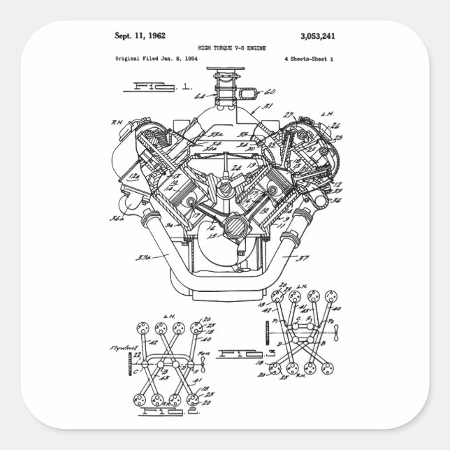Pegatina Cuadrada Diagrama del diseño de la huella azul del bloque d (Anverso)