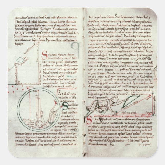 Pegatina Cuadrada Diagramas de medidas y texto (vellum) (Anverso)