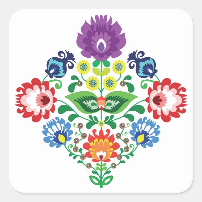 Pegatina Cuadrada diamante inspirado en 💜 💓 Folk (Anverso)