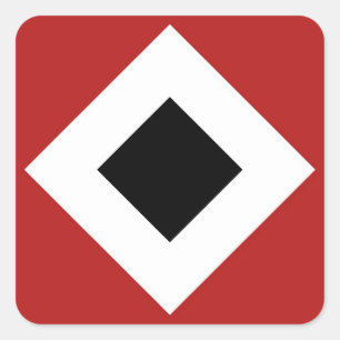 Pegatina Cuadrada Diamante negro, frontera blanca intrépida en rojo