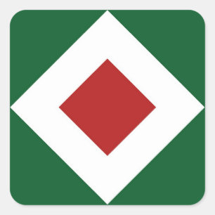 Pegatina Cuadrada Diamante rojo, negrita frontera blanca en verde