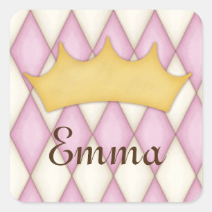 Pegatina Cuadrada Diamante Rosa Comprobación Nombre Personalizado Pr