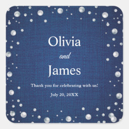 Pegatina Cuadrada Diamantes de mezclilla azul Perlas Regadera de bod