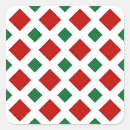 Pegatina Cuadrada Diamantes rojos y verdes sobre blanco
