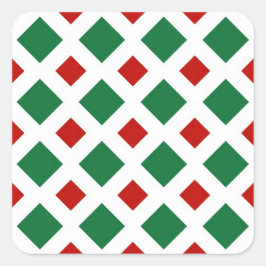 Pegatina Cuadrada Diamantes verdes y rojos sobre blanco