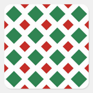 Pegatina Cuadrada Diamantes verdes y rojos sobre blanco