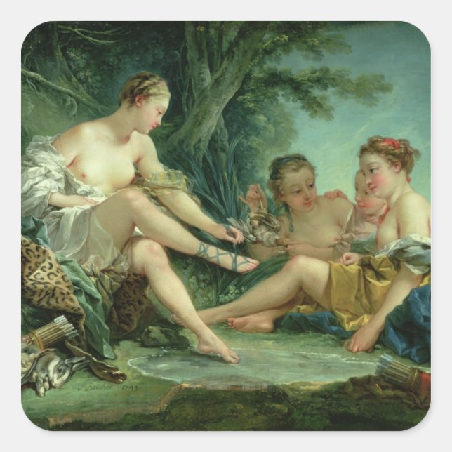 Pegatina Cuadrada Diana después de la caza, 1745 (Anverso)