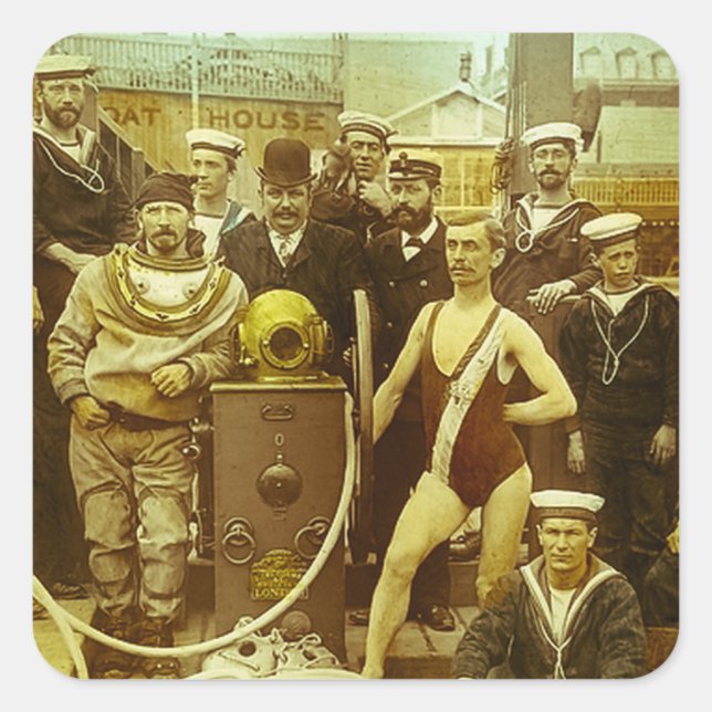 Pegatina Cuadrada Diapositiva de la Real Exposición Naval de 1891 (Anverso)