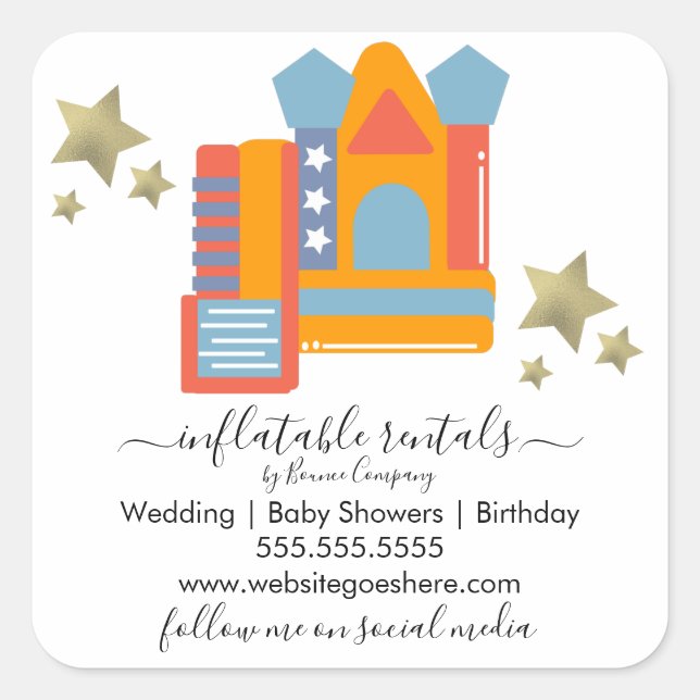 Pegatina Cuadrada Diapositivas inflables de la casa de rebote para e (Anverso)