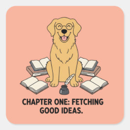 Pegatina Cuadrada Diario Académico Adorable del Retriever Dorado