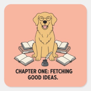 Pegatina Cuadrada Diario Académico Adorable del Retriever Dorado