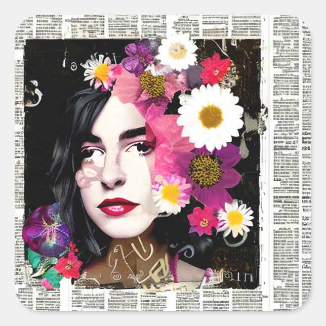 Pegatina Cuadrada Diario de Collage de Papel de la Señora de la boni (Anverso)