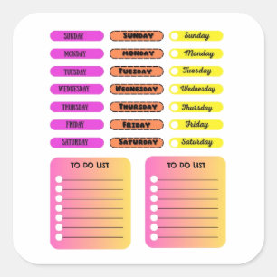 Pegatina Cuadrada Días de la Semana Personalizados Coloridos Planifi