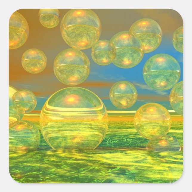 Pegatina Cuadrada Días de Oro - Tranquilidad Amarilla y Azure (Anverso)