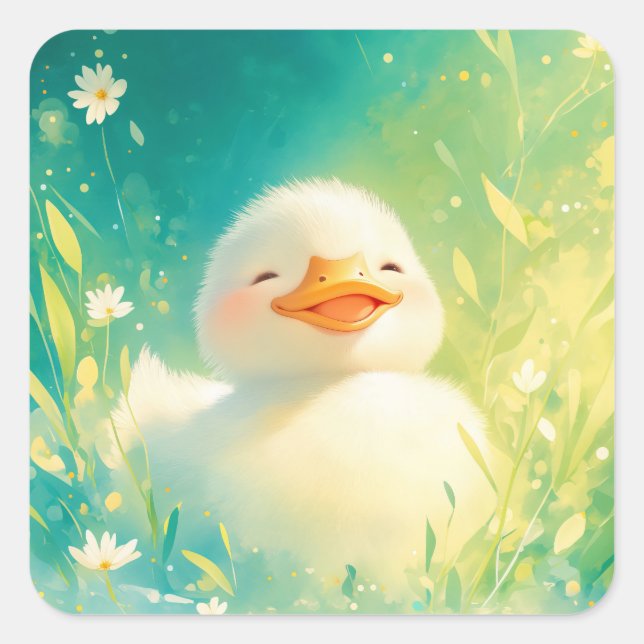 Pegatina Cuadrada Días de Pato de Alegría (Anverso)