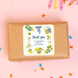 Pegatina Cuadrada Dibujado a Mano Limón Amarillo Verano Cumpleaños G