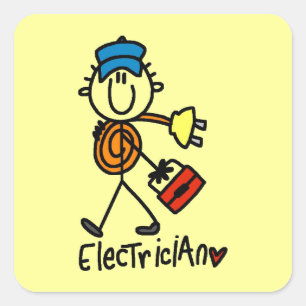 Pegatina Cuadrada Dibujante Electricista de Palitos