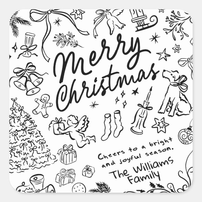 Pegatina Cuadrada Dibujar mano para Feliz Navidad (Anverso)
