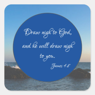 Pegatina Cuadrada Dibujar por la noche a Dios Verso de la Biblia KJV
