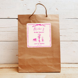 Pegatina Cuadrada Dibujo a mano garabato retro cinta rosa baby showe