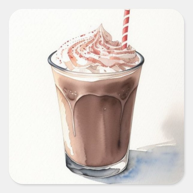 Pegatina Cuadrada Dibujo acuarela de batido de chocolate (Anverso)