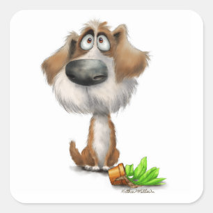 Pegatina Cuadrada Dibujo animado adorable de perro desgreñado culpab