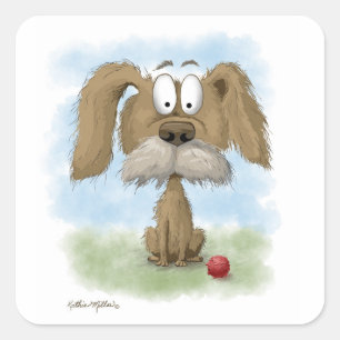 Pegatina Cuadrada Dibujo animado adorable de un perro desaliñado con