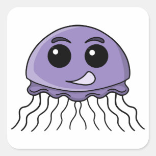 Pegatina Cuadrada Dibujo animado amigo de jalea lila