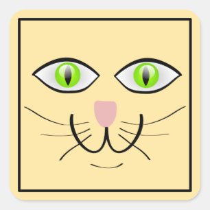 Pegatina Cuadrada Dibujo Animado Cara Divertida Gato-29034