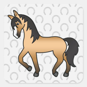 Pegatina Cuadrada Dibujo animado de caballo buckskin trotando