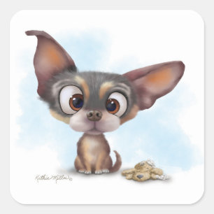 Pegatina Cuadrada Dibujo animado de cachorro de Chihuahua lindo