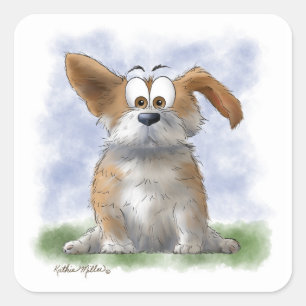 Pegatina Cuadrada Dibujo animado de Corgi adorable