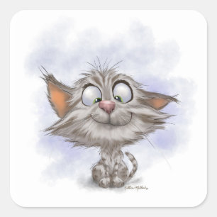 Pegatina Cuadrada Dibujo animado de gatito tabby divertido
