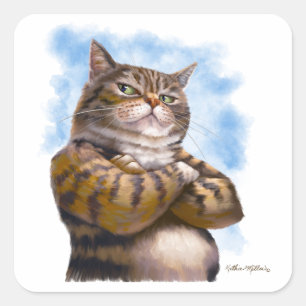 Pegatina Cuadrada Dibujo animado de gato atigrado duro