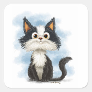 Pegatina Cuadrada Dibujo animado de gato esmoquin lindo