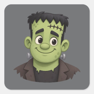 Pegatina Cuadrada Dibujo animado de Halloween de Frankenstein lindo