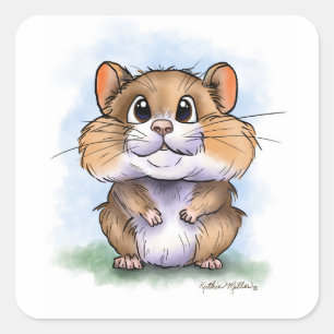 Pegatina Cuadrada Dibujo animado de hámster lindo y esponjoso