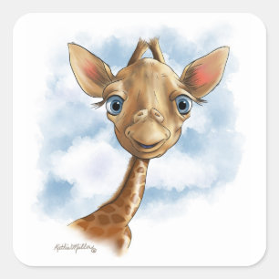 Pegatina Cuadrada Dibujo animado de jirafa bebé dulce