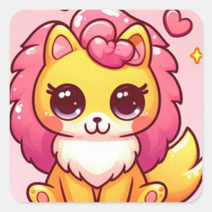 Pegatina Cuadrada Dibujo animado de león lindo