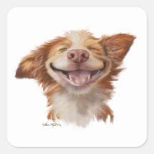 Pegatina Cuadrada Dibujo animado de perro con gran sonrisa