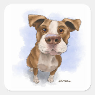 Pegatina Cuadrada Dibujo animado de Pit Bull lindo