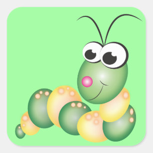 Pegatina Cuadrada Dibujo animado lindo Caterpillar