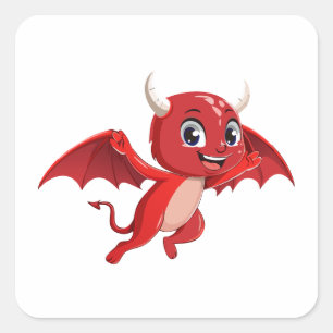 Pegatina Cuadrada Dibujo animado lindo diablo volador