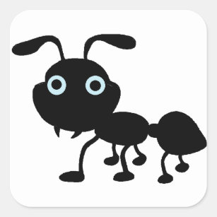 Pegatina Cuadrada Dibujo animado negro de la hormiga