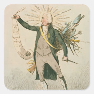 Pegatina Cuadrada Dibujo animado político de Thomas Paine