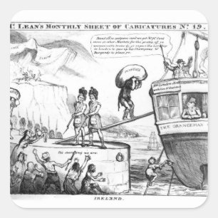 Pegatina Cuadrada Dibujo animado satírico sobre el estado de Irland